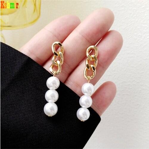 Kshmir Earring of new fund pearl ear nail metal aureate chain designs female earring temperament contracted jewelry gift 2021