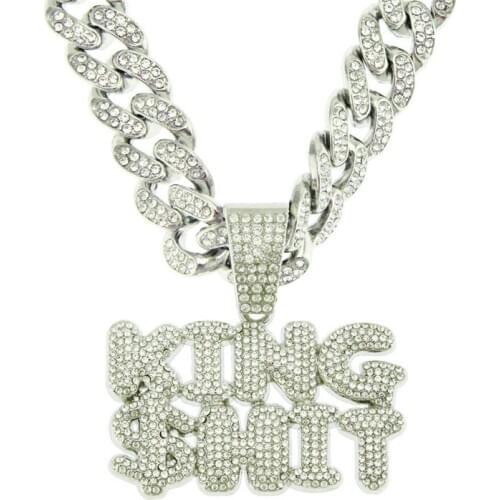 Hip Hop Letters KING $HIT Pendant Charm AAAA Zirconia Necklace MenS Miami Cuban Chain Choker Jewelry Gift