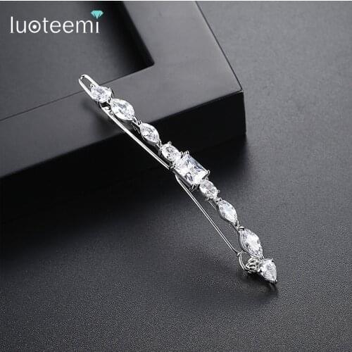 LUOTEEMI High Quality European Elegant Clear Zircon Wedding Hairpin Crystal Brides Hairclip Headpiece Evening Hair Accessories