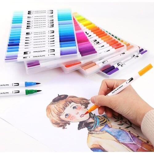 Dual Tip Brush Art Marker Pens 12/36/48/100 Colors Watercolor Fineliner Drawing Painting Stationery Coloring Manga Supplies