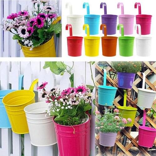 Metal Iron Flower Pot Hanging Balcony Garden Plant Planter Home Decor