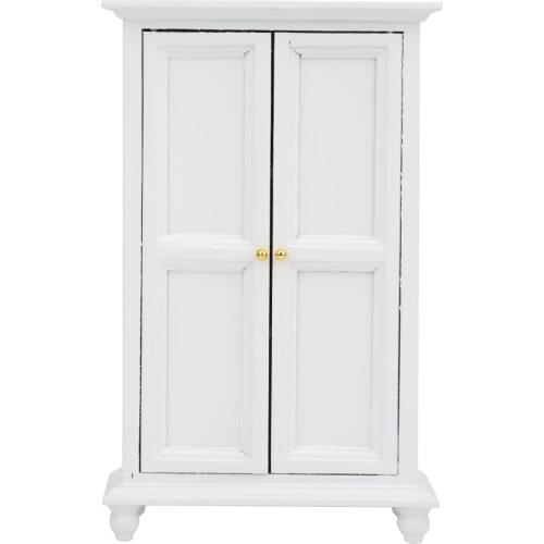 ESTINK 1:12 Miniature Doll House Wardrobe White Wooden Double Door Household Closet Wardrobe Storage Kid Toy For Children Gift