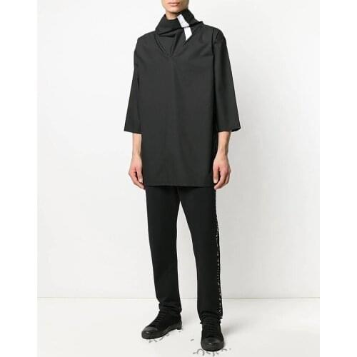Design Original of large size mens loose collar splicing medium sleeve thin shirt