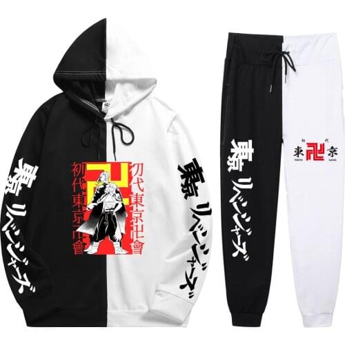 2021 Summer Autumn Man 2 Pieces Sets Anime Tokyo Revengers Print Hoodies Casual Soft Patchwork Thin Hoodie+Patchwork Pants