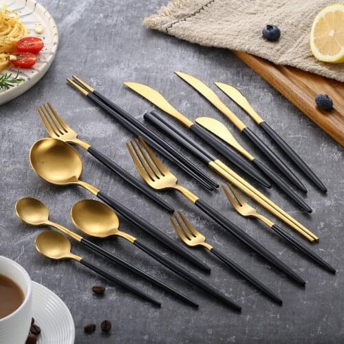 4pcsBlack Gold Cutlery Set Stainless Steel Dinnerware Set Silverware Tableware Dinner Spoon Fork Knife Chopsticks