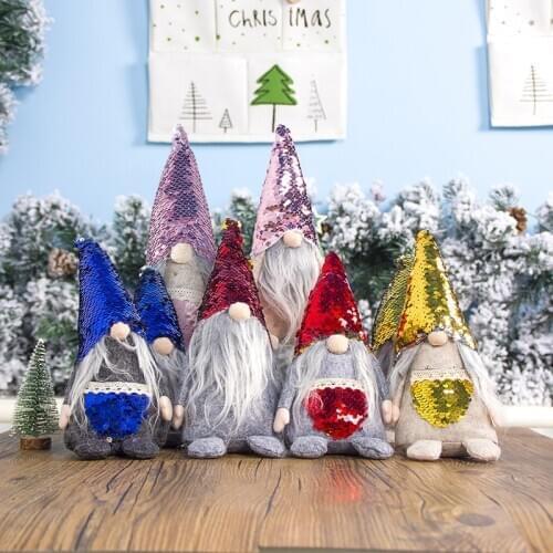 2020 New Sequins Fabric Hat Plush Xmas Faceless Old Man Gnome Plush Doll Toys Ornaments Christmas ornaments for Home Decor