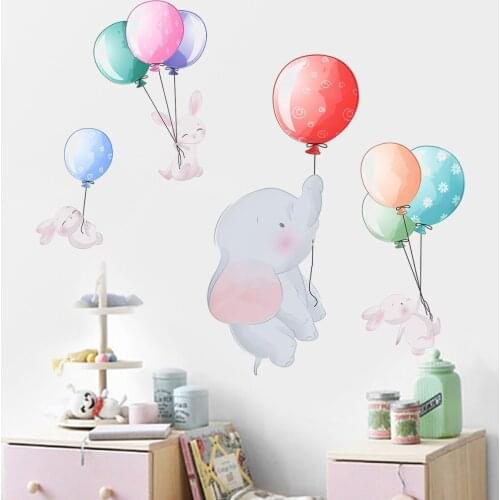 New cartoon baby elephant balloon wall stickers childrens room living room bedroom creative wall stickers room decor