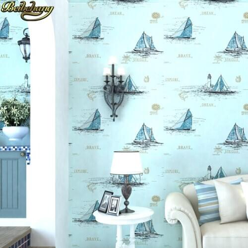 Beibehang Mediterranean blue wallpaper for childrens room Boy girl cartoon wallpaper for walls 3 d wall papers home decor roll