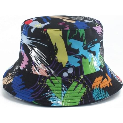 Harajuku Bucket Hat Reversible Summer Sun Hats For Women Men Graffiti Tie Dye Fisherman Hat Streetwear Hip Hop Caps