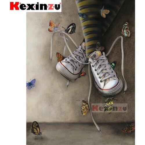 Full 5d Square/Round Diamond Painting-Shoe butterfly-3d Diamond Embroidery kit Cross Stitch Mosaic Full Picture Rhinestone Decor