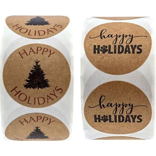 Happy Holidays Sticker Christmas Stickers Christmas Card Gift Labels Holiday Decorations Seal Label with Xmas Tree Dog Cat Paw
