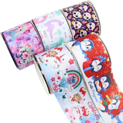 Merry Christmas Unicorn Halloween Cartoon Printed Grosgrain Ribbon Party Decoration 10 Yards DIY Bow Bag Material Handmade