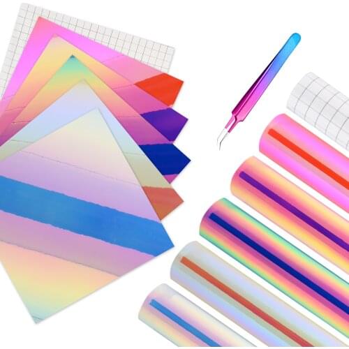 FOSHIO Self-Adhesive Craft Rainbow Color-changing Film PVC Vinyl Sticker Cup Glass Car Styling Tools Kit Pattern DIY Hand Tool
