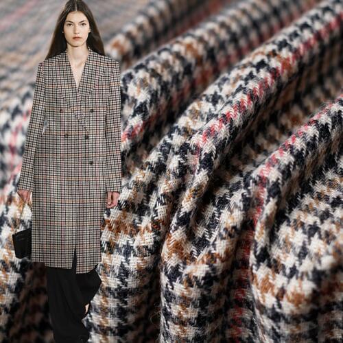 Pearlsilk red line houndstooth tweed wool Yarn Dyed garment materials autumn jacket DIY clothes fabrics Freeshipping