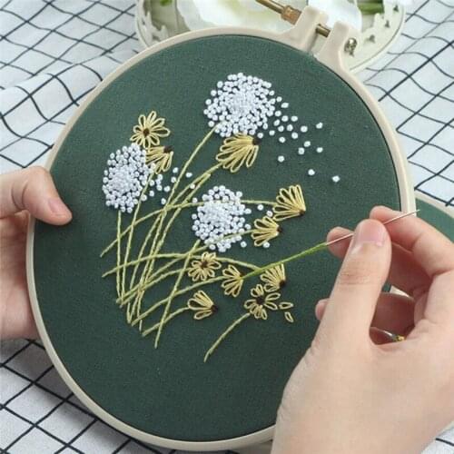 Stamped Embroidery Starter Kit With Flowers Plants Pattern Embroidery Cloth Color Threads Tools Kit