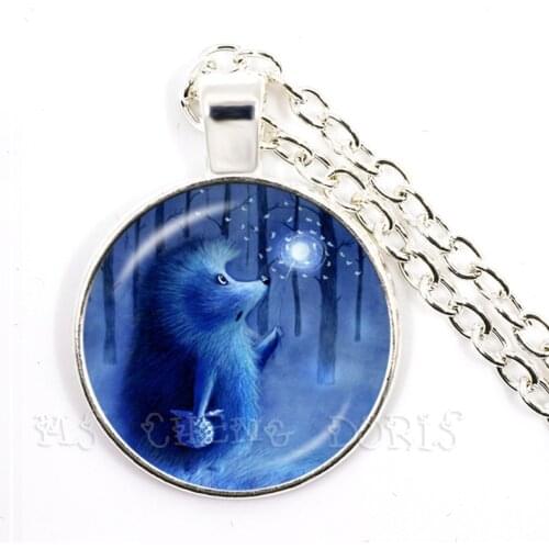 Glassic Hedgehog In The Fog Necklace Silver Plated 25mm Glass Cabochon Dome Pendant Necklace Animal Jewelry Gift For Friends