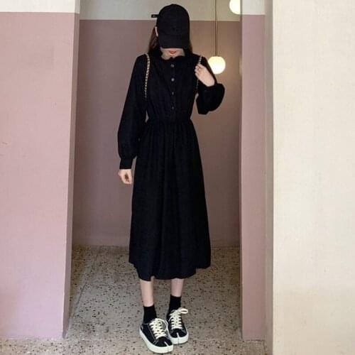 Vintage Women Shirt Dress 2021 spring Pleated A-Line Dress Elegant Ladys Office Dresss Long Sleeve Plus Size Vestidos