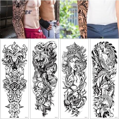 4Sheet Waterproof Temporary Tattoo Stickers For Men Adults Fake Tattoo Black Dragon Totem Tribal Military Long Full Sleeve
