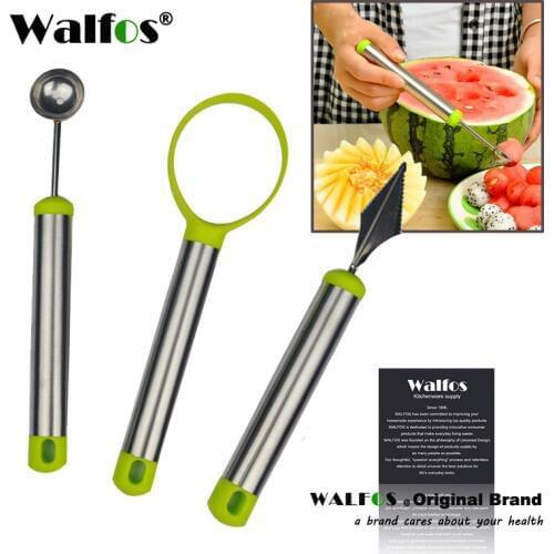 WALFOS Vegetable and Fruit Carving Tools Stainless Steel Melon Baller Fruit Carving Knife Double Side Melon Scoop