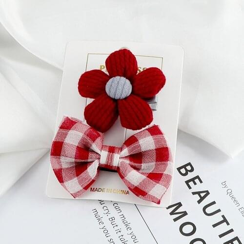 Sweet Bowknot Hair Clip Cherry Embroidery Hairpins Red Sun Flower Barrettes Trendy Headwear Accessories Gift For Women Girl Kids