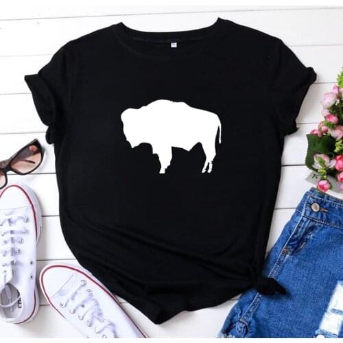 Bison Shirt T Shirt Women T-shirt Summer Short Sleeve Cotton Tshirt Women O-neck Womens T-shirt 2020 Casual Tee Shirt Femme Top