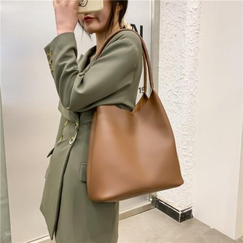 New 2 in 1 luxury ladies bucket PU shoulder bag single shoulder large capacity messenger broadband female solid color handbag