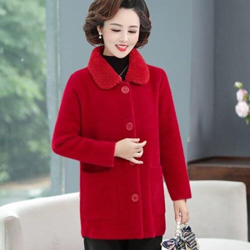 Women 2021 Winter Fashion Middle-aged Mink Velvet Coats Female Short Sweater Jackets Ladies Solid Color Cardigan Overcoats M352
