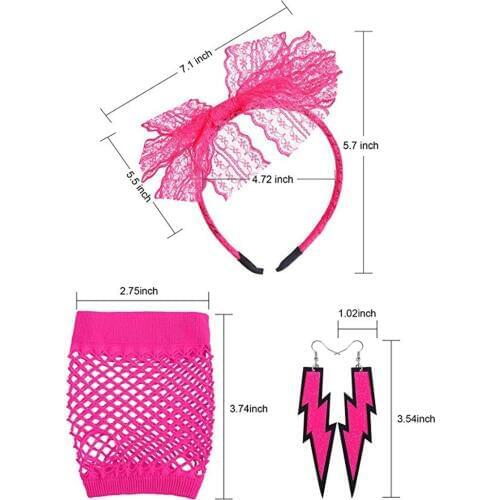 Adult Child Women Halloween Costumes 80s Lace Headband Neon Earrings Fingerless Fishnet Gloves for 80s Party