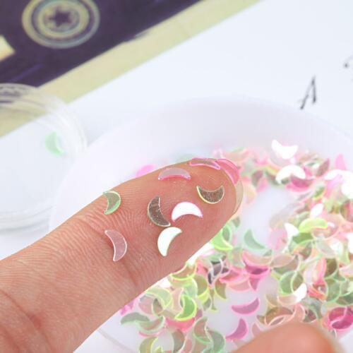 10g(1000Pcs)/Pack 2*6mm Moon Transparent Colors Shape Loose Sequins DIY nail Craft Jewelry Making, Wedding Decoration confetti