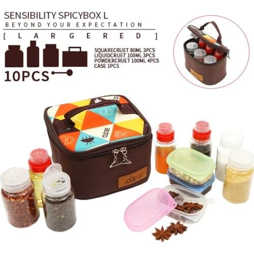 10Pcs/Set BBQ Seasoning Box Pot Set Camping Outdoor Grilling Spice Jar Condiment Cans Pepper Salt Bottle Tableware Storage Bag