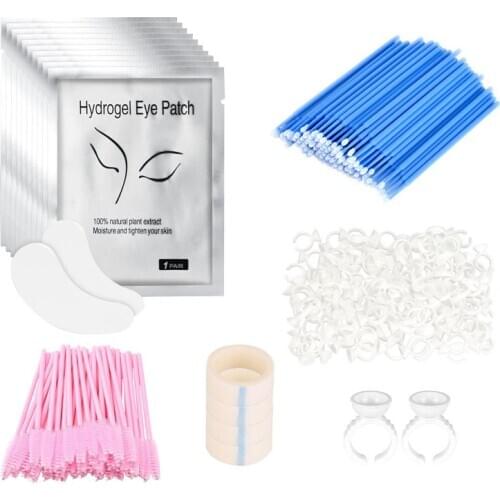 100pcs/pack False Eyelash Extension Training Kit Eye Pads Glue Ring Brush Tape Glue Holder Kit For Eyelash Grafting Makeup Tool