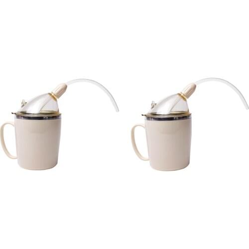2 Pieces Lightweight Steel Nursing Cup Liquid Diet Drinking Cup with Straw For Elderly Patient Parturient Weak Grip Feeding Cup
