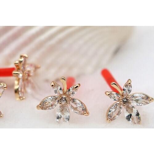2021 New True Gold Plated Copper Zircon Flower S925 Stud Earrings Fashion Jewelry Making Accessory