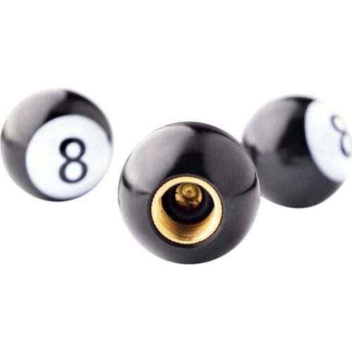 4pcs Tire Valve Stem Billiards Black 8 Ball Shape Auto Car Bike Air