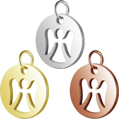 5pcs/lot 12mm Stainless Steel Angel Pendant Bracelet Charms DIY Crafting Jewelry Making Handicraft Accessories Wholesale