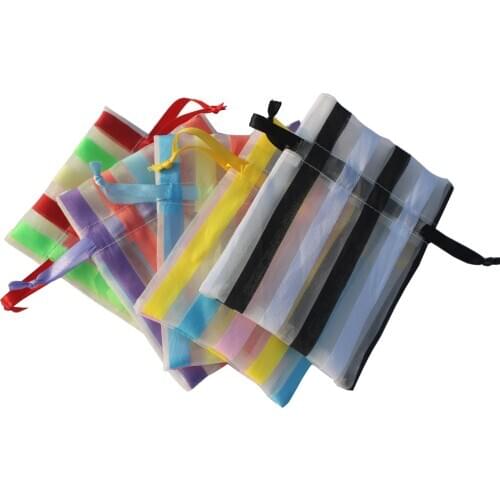 50pcs/lot) Customized size rainbow stripe organza bag for Christmas gift packaging wedding organza pouch