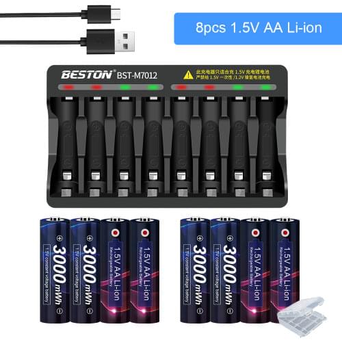 AJNWNM 1.5V AA Rechargeable Battery with Charger for 1.5v AA AAA Lithium Li-ion Rechargeable Battery AA 1.5V Lithium Battery AA