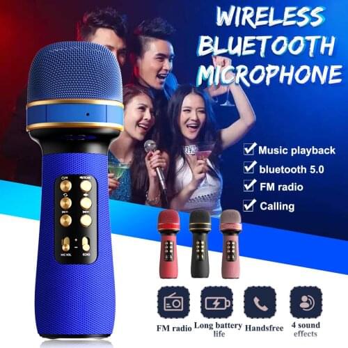 CLAITE Wireless bluetooth Microphone Karaoke FM Radio Audio Integrated Handheld Portable Condenser Microphone Sound Changing