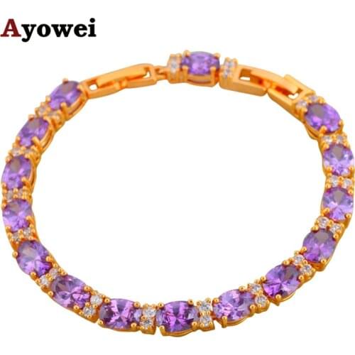 Ayowei Amazing Fashion Jewelry Charm Bracelets Romantic Purple Crystal Gold tone TBS1112A for Women