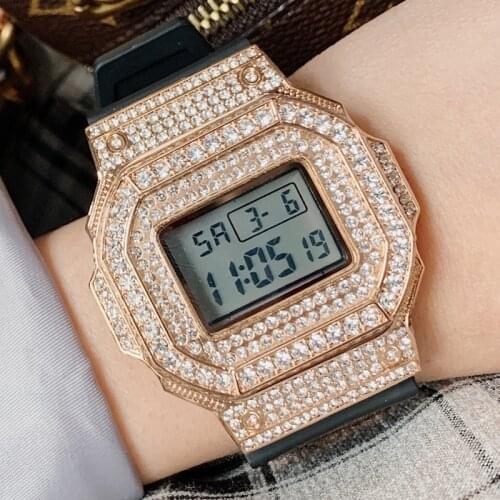 New Star Diamond wristwatch square women watches for lady electronic new couple iced out rubber strap large dial crystal