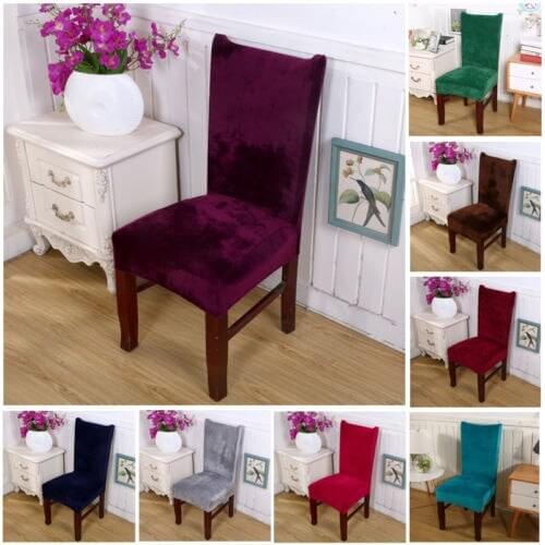 Solid color Stretch Pile Fabric Chair Cover Kitchen Wedding Banquet Chair Seat Slipcover Chair Cover