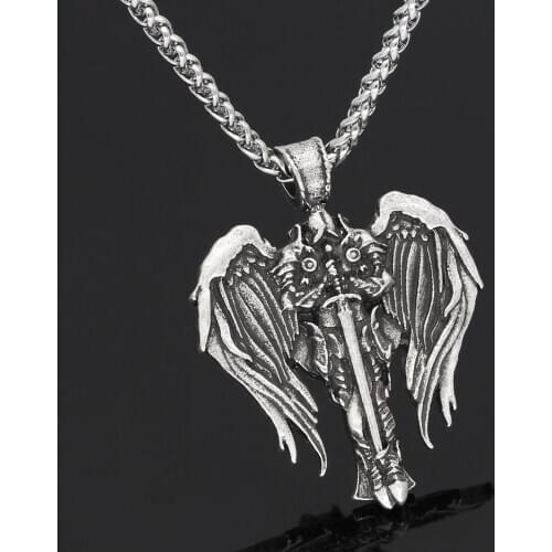 Dropshipping Diablo Archangel Protection Irish Cross Pendant Angel Wings Necklace Wicca Pagan Talisman Viking Jewelry