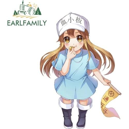 EARLFAMILY 13cm x 11.1cm for Hataraku Saibou Vinyl Car Stickers Anime Waterproof Personality Decal Snowboard Window Decoration