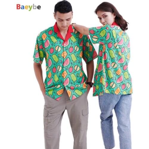Hawaiian Shirt Women Watermelon Green Streetwear HIp Hop Camisa Shirt Anime Printed Cotton Shirt for Women
