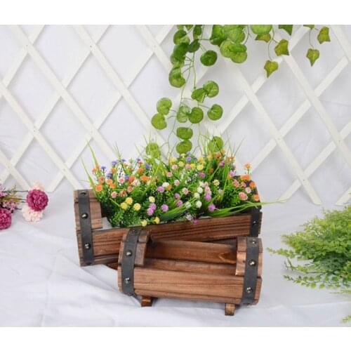 Carbonized Wooden Flower Pot Succulent Plant Potted Planter Container Outdoor Home Garden Decoration