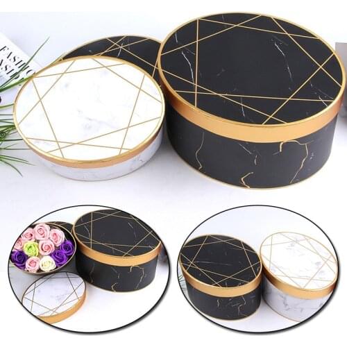 3Pcs Hot Stamping Marble Pattern Gift Packaging Box Three-piece Round Hugging Bucket Set Wedding Party Flower Gift Packaging Box