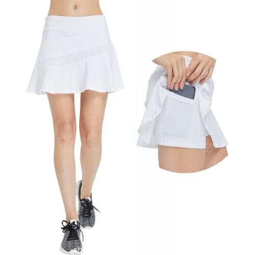 Short Skirt with Shorts Pockets Dance Yoga Golf Tennis Running Badminton High Waist Anti-glare Mesh Patchwork Skort