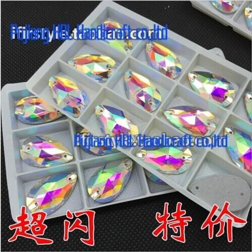 Crystals AB13x22mm 100pcs Teardrop Glass Sew On Stones Flat back Wedding Decoration Casual Dresses Rhinestones