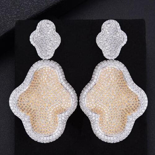 LARRAURI Fashion Jewelry Trendy Flower Pendant Women Earrings Floss Full Mirco Paved Crystal Zircon Naija Wedding Earrings