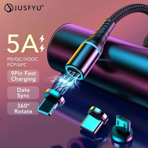 5A Fast Charging Magnet Charger USB Type C Wire Magnetic Micro USB Cable for iPhone 12 11 Pro Samsung Xiaomi Android Phone Cable